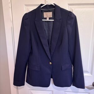 Banana Republic NAVY LIGHTWEIGHT WOOL PUFF-SLEEVE BLAZER